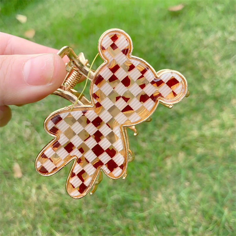 Acetate board teddy bear grid hair clip (Minimo de compra 2) MYA-HongY017