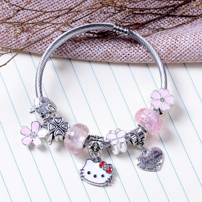 Pink love flower butterfly bracelet US-ShanM005