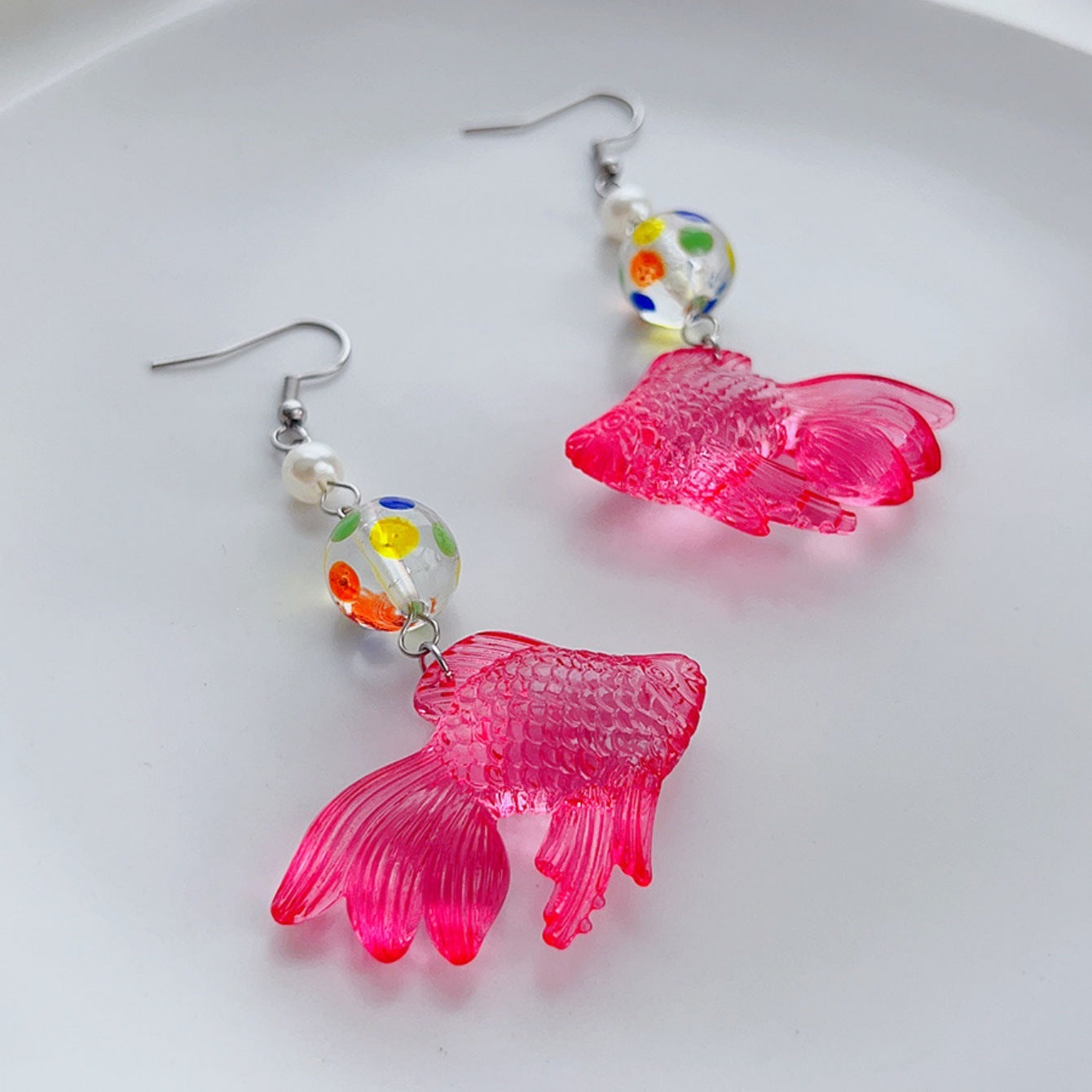 Alloy resin transparent colored polka dot earrings (Minimo de compra 5) MYA-AoY001