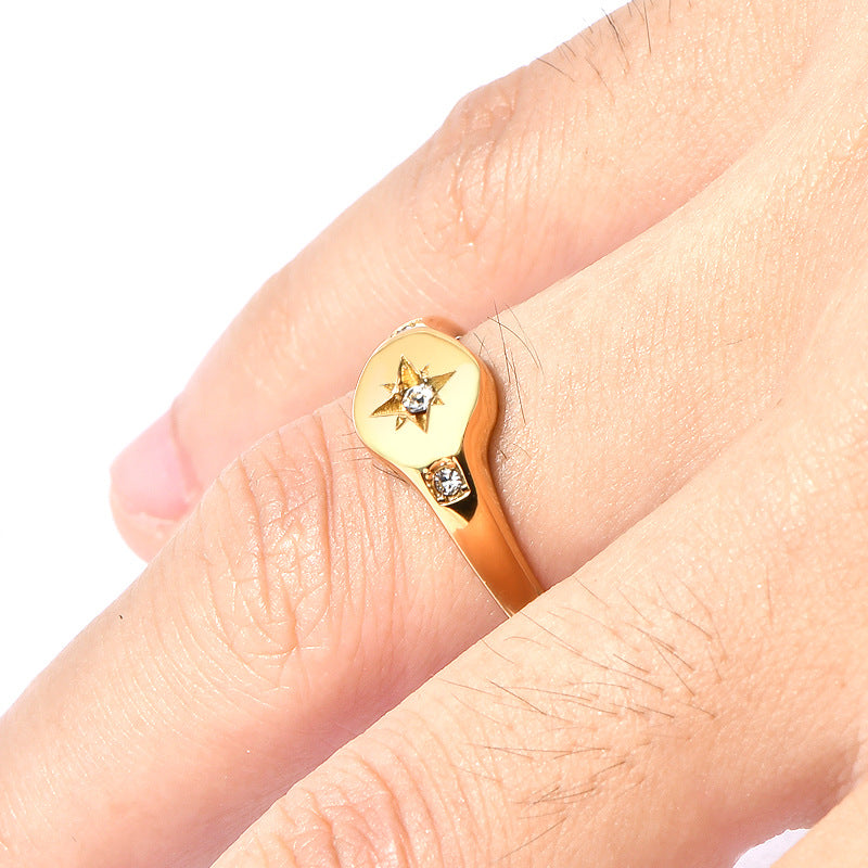 Stainless steel gold-plated ring with three diamonds MYA-YHZX021