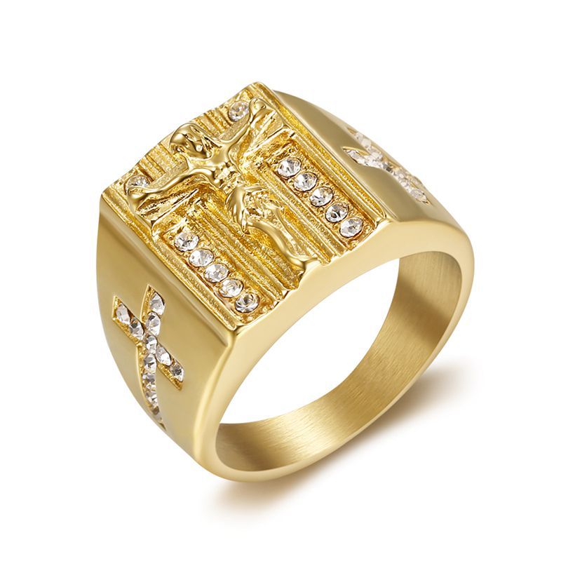 Gold-plated stainless steel ring with diamonds MIC-FuY003