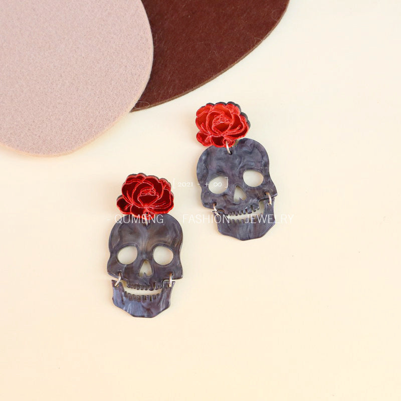 Acrylic Halloween New Skull Earrings (Minimo de Compra 3) MIC-OuG067