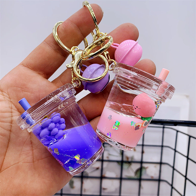 Keychain Acrylic Fruit Milk Tea Cup Quick Sand MOQ≥2 DMF025