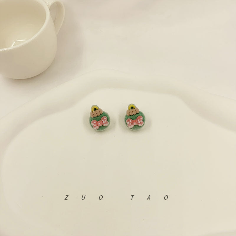 Flocking New Flower Bear Bow Earrings MIC-XingW006