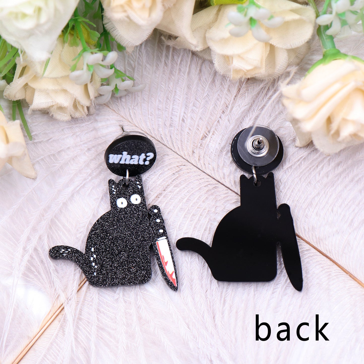 Acrylic Halloween Black Cat Earrings (Minimo de compra 5) MIC-XiaoY049