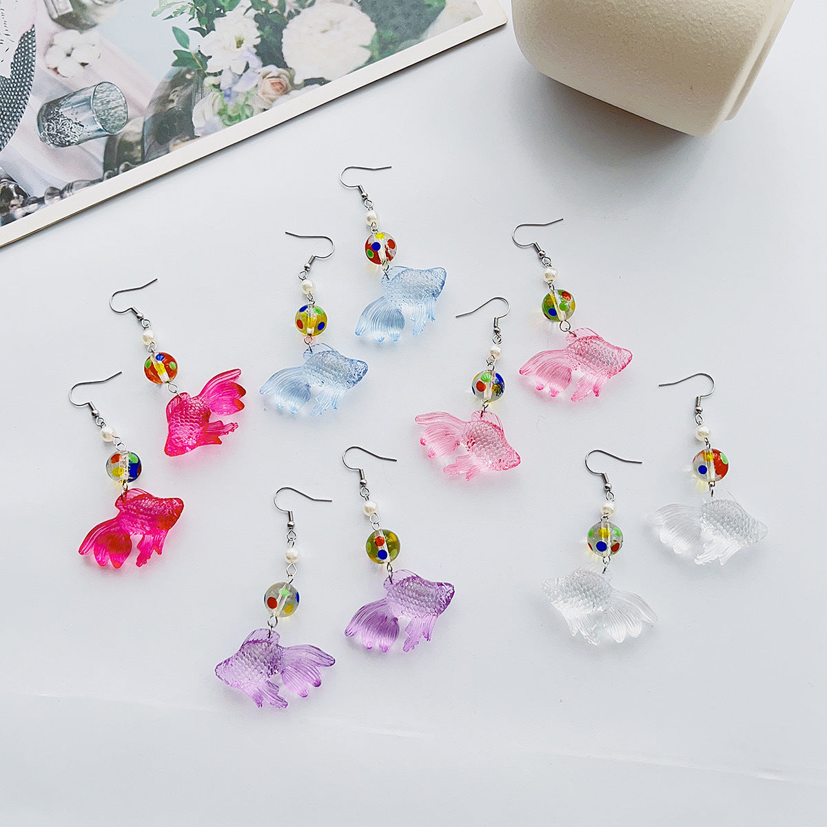 Alloy resin transparent colored polka dot earrings (Minimo de compra 5) MYA-AoY001