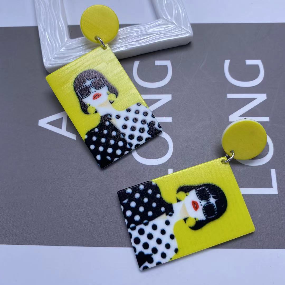 Acrylic colored portrait trendy earrings MIC-ChiC024