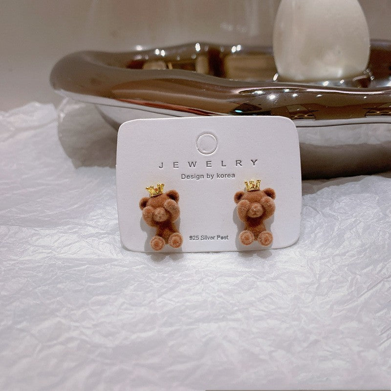 Flocking New Crown Bear Earrings (Minimo de Compra 2) MIC-YouX009