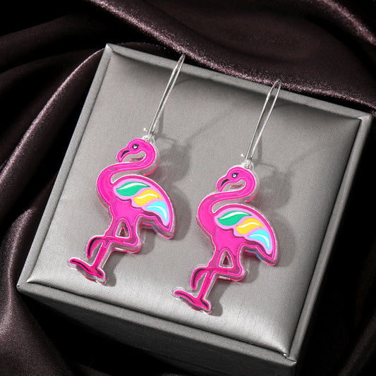 Alloy Flamingo Heart shaped Letter Earrings (Minimo de Compra 6) MIC-JueJ032