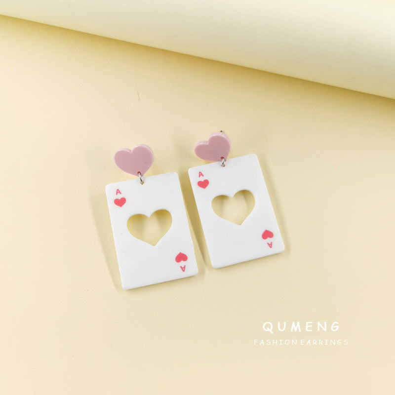 Acrylic New Pink Heart Hollow Earrings (Minimo de Compra 2) MIC-QingM006