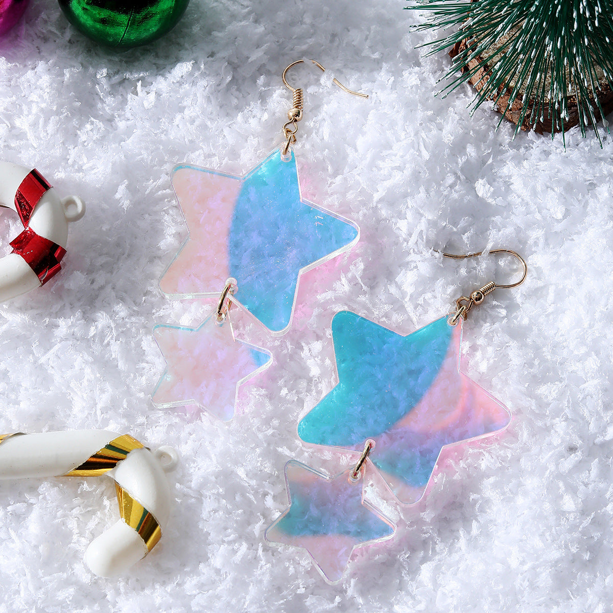 Acrylic Christmas Star Earrings (Minimo de Compra 5) MIC-DaiW008