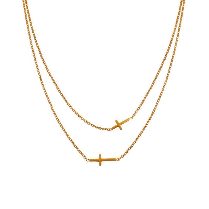 Stainless steel gold-plated double-layer cross necklace MYA-XuanJ033