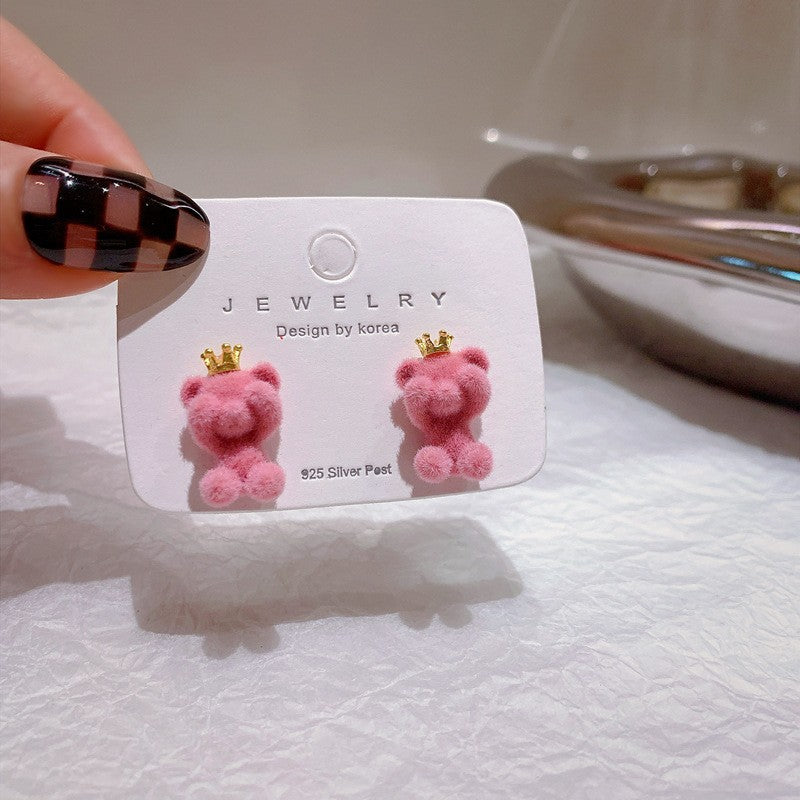 Flocking New Crown Bear Earrings (Minimo de Compra 2) MIC-YouX009