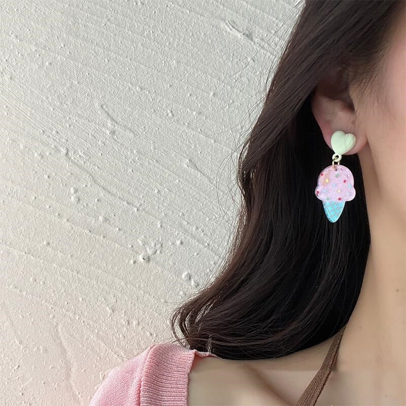 Acrylic Pink Ice Cream Earrings MIC-AXing006