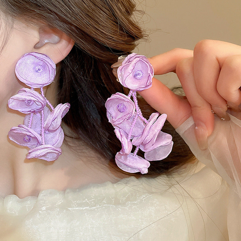 Alloy Pink Flower Pearl Earrings (Minimo de compra 2) MIC-FengM002