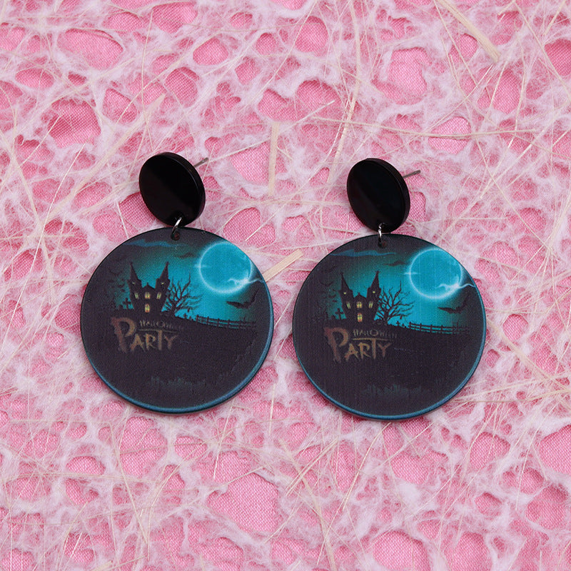 Acrylic Halloween Moon Bat Earrings (Minimo de Compra 2) MIC-DuA021