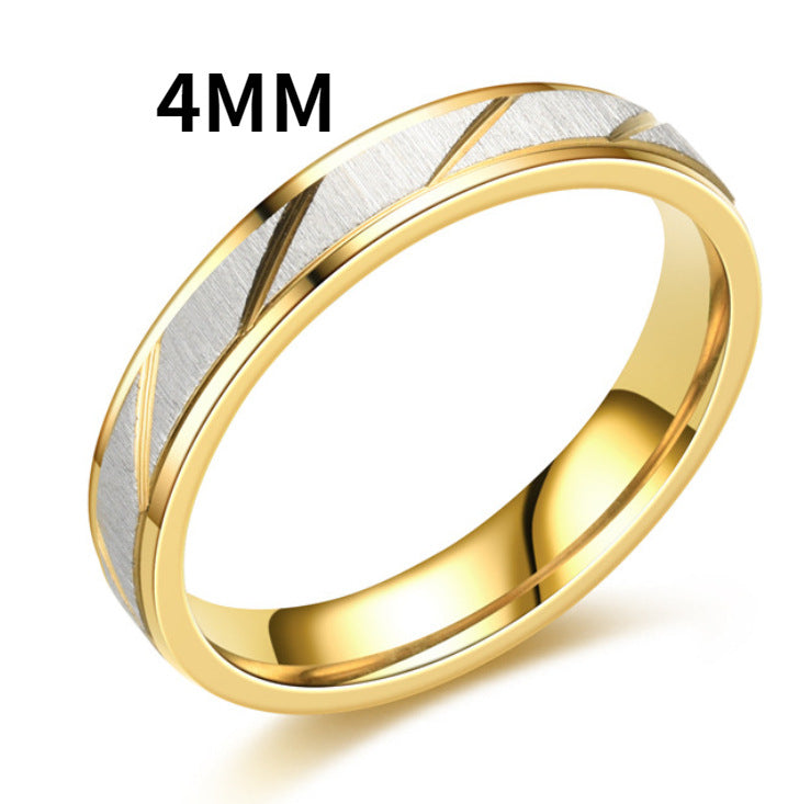 Stainless Steel Gold Step Flower Slash Ring MIC-TS012