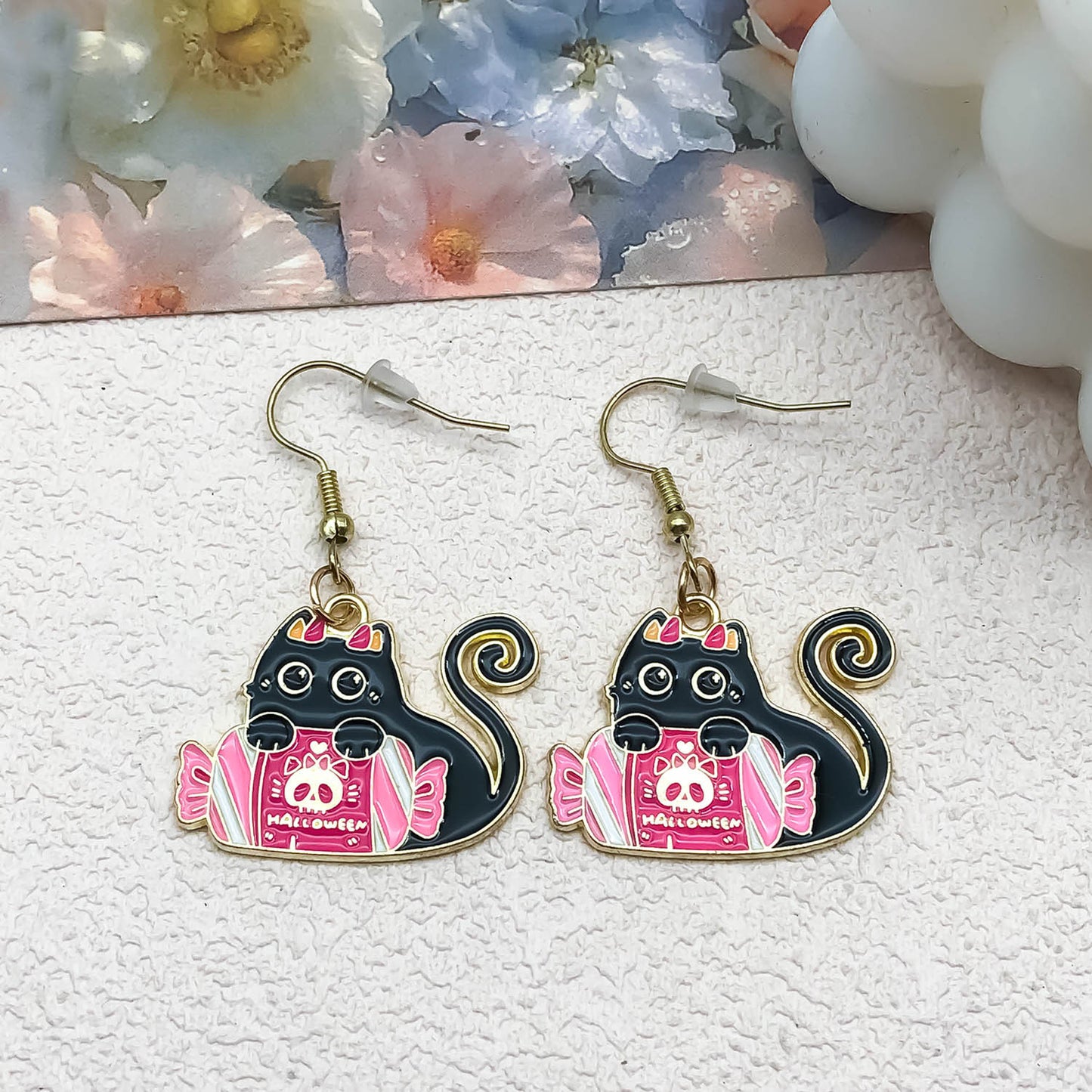 Alloy Halloween cartoon cat candy earrings (Minimo de compra 5) MIC-OuL003