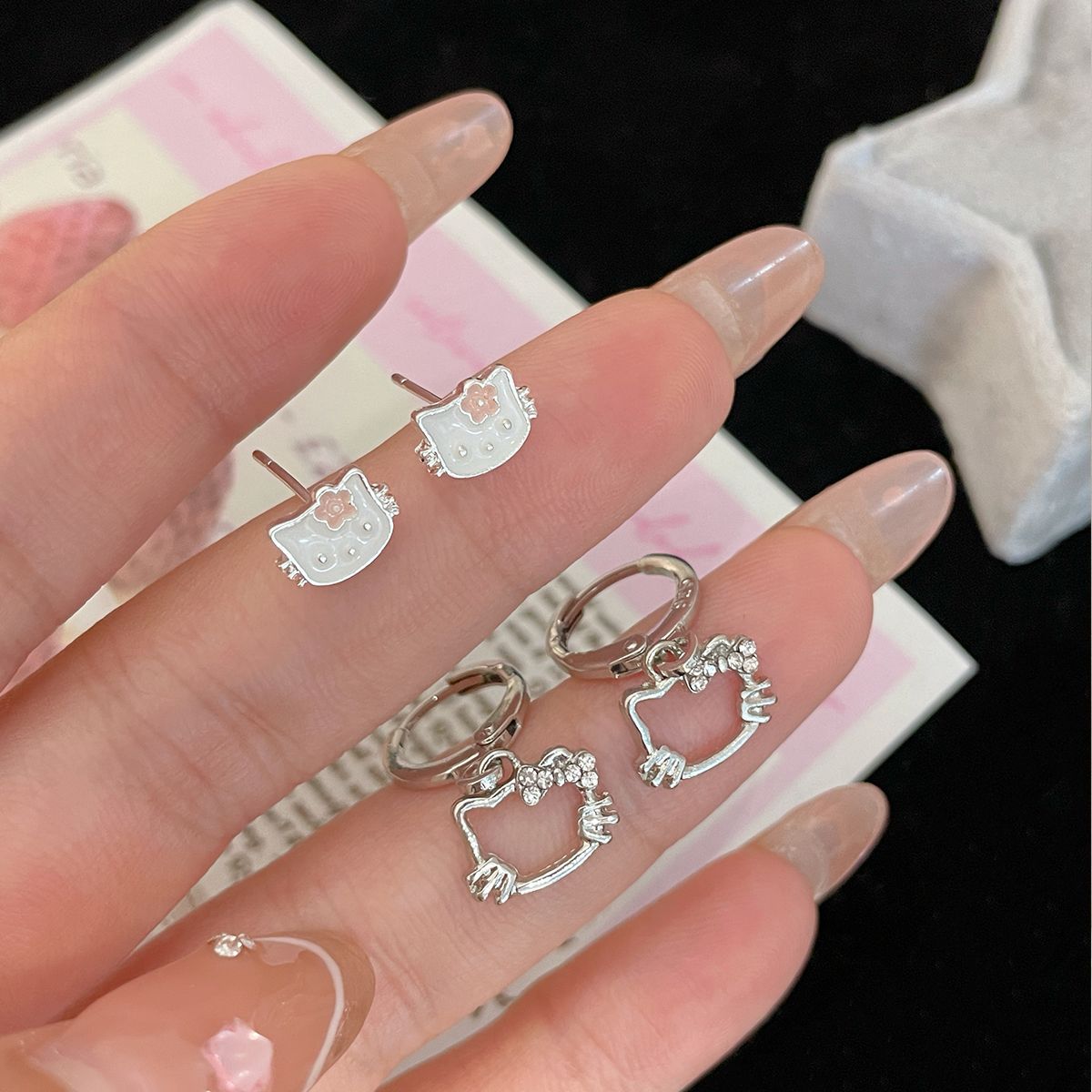 Alloy pink KT cat earrings MYA-ShuangX051