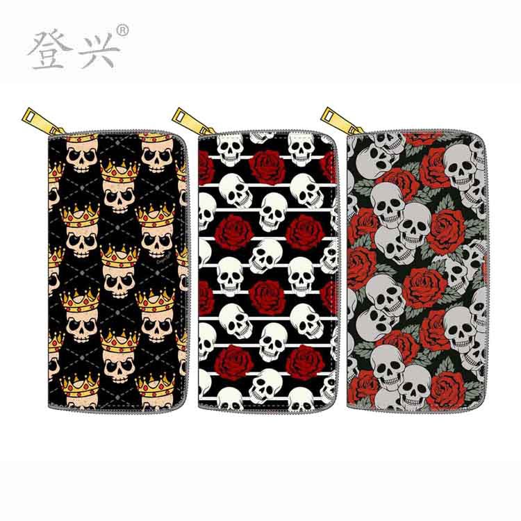 New Skull PU Long Zipper Wallet DengX021