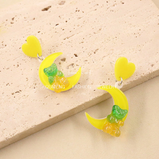 Acrylic Moon Bear Earrings (Minimo de Compra 3) MIC-OuG035