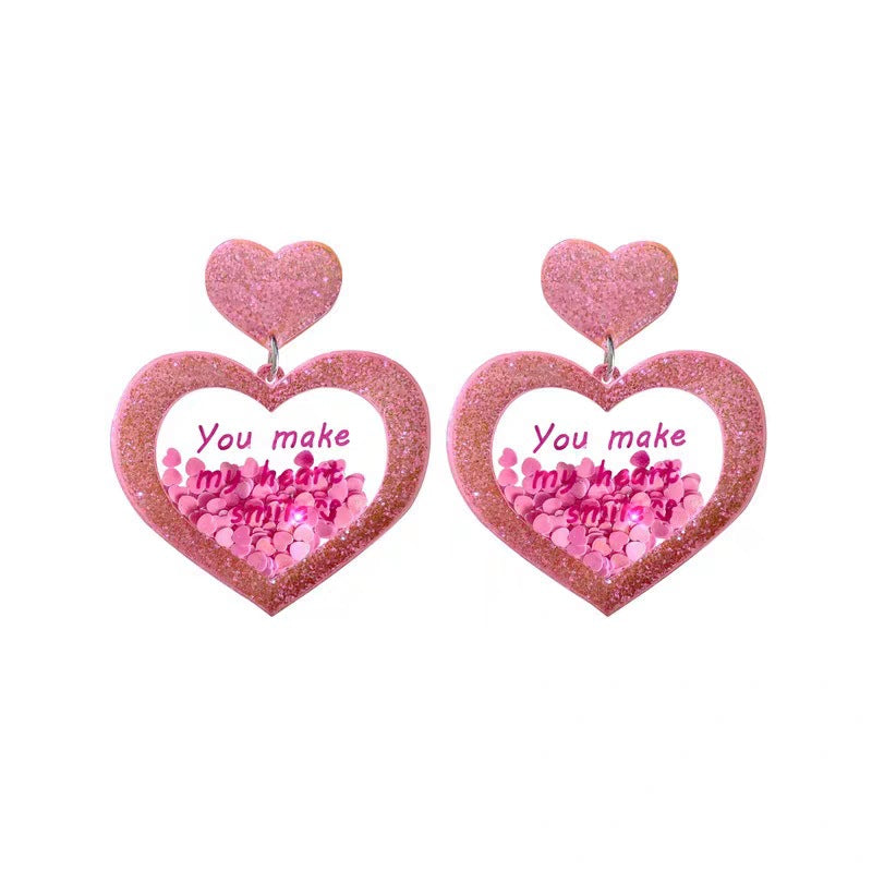 Acrylic quicksand peach heart earrings (Minimo de Compra 2) MIC-XiM053