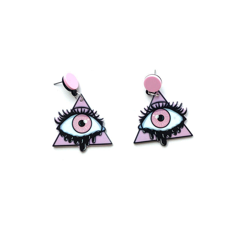 Acrylic Pink Triangle Eye Earrings MIC-QiuG011