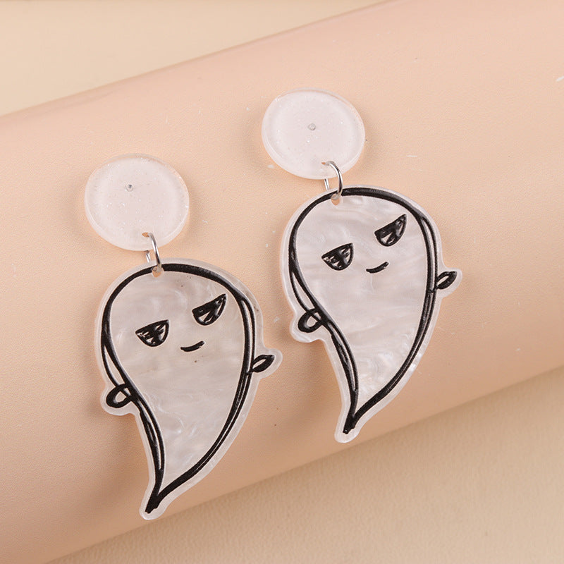 Acrylic Pumpkin Ghost Dark Earrings MIC-DuA098