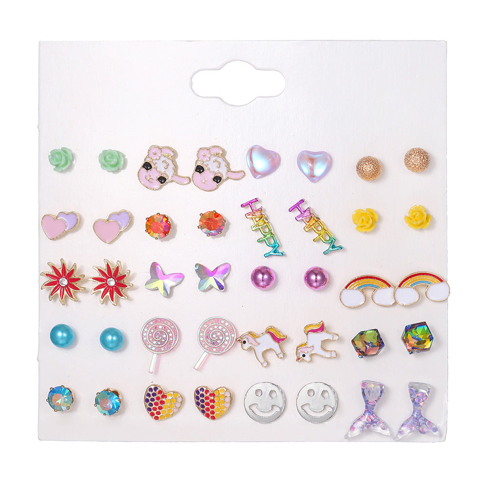 Alloy small fresh rainbow unicorn earrings (Minimo de Compra 5) MIC-ShiY015