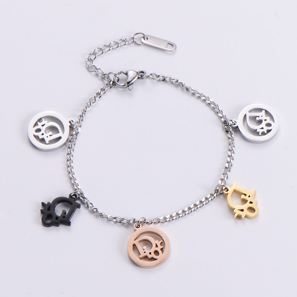 Stainless Steel Hollow English Small Pendant Bracelet Minimo de compra 3  MIC-AML011