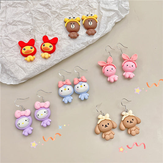 Resin cute penguin rabbit earrings (Minimo de Compra 2) MYA-WWHM041