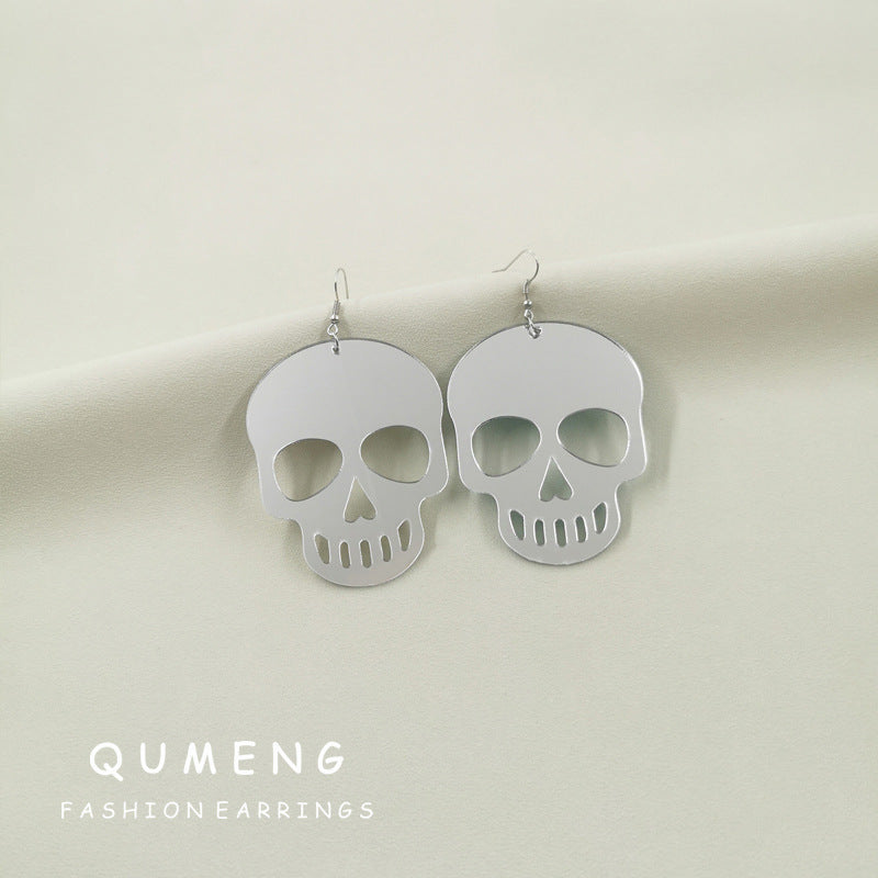 Acrylic Mirror Skull Head Earrings (Minimo de Compra 2) MYA-QingM035