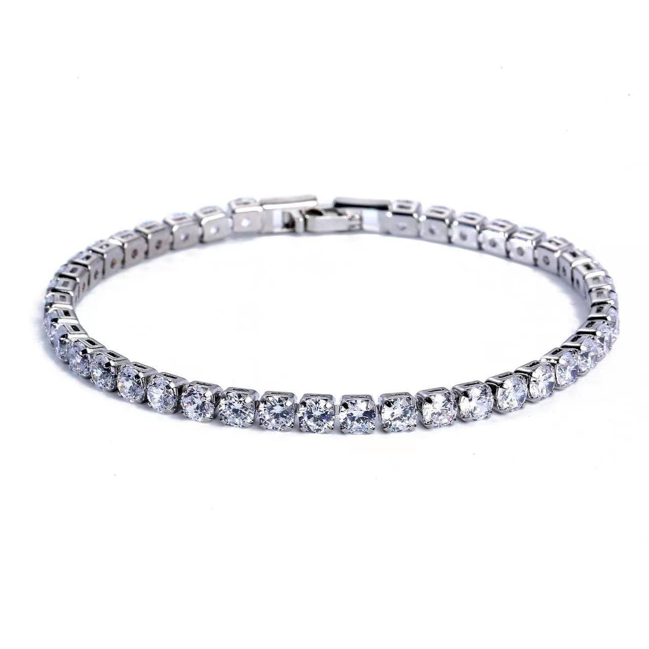 Alloy 4mm round single row full diamond bracelet (Minimo de Compra 2) MIC-LinD006