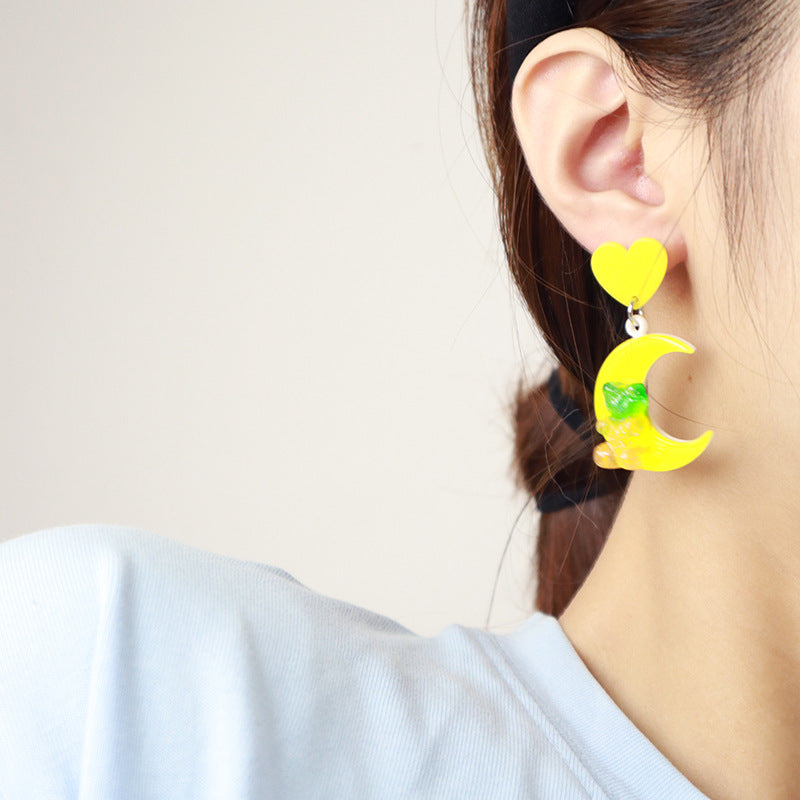 Acrylic Moon Bear Earrings (Minimo de Compra 3) MIC-OuG035