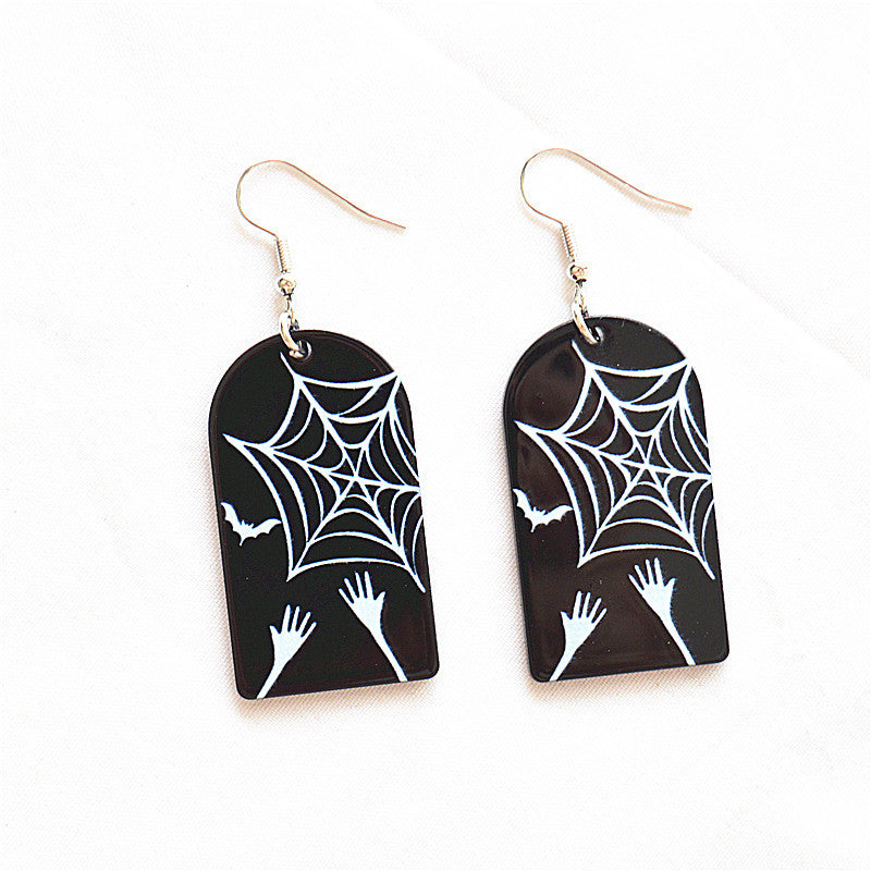 Acrylic Spider Web Skull Earrings MIC-XieN053