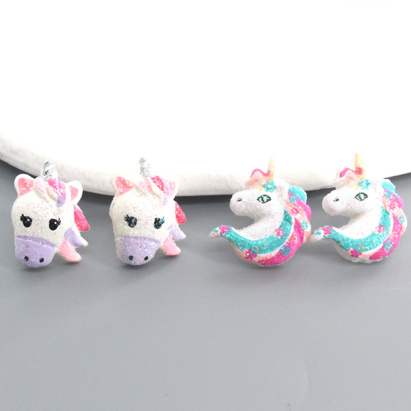 Acrylic Sparkling Powder Unicorn Earrings (Minimo de Compra 3) MIC-JueJ002