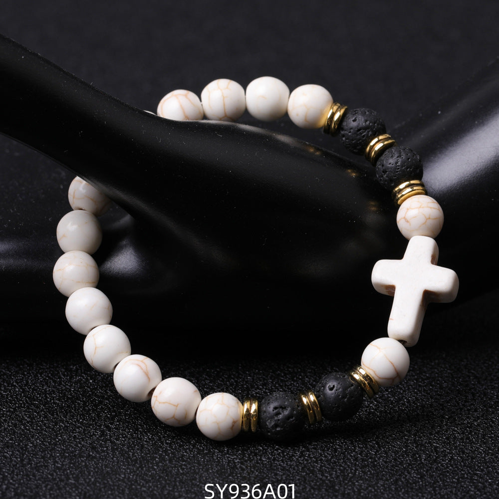 Alloy Double Circle Powder Crystal Volcanic Stone Bracelet MIC-XiuH016