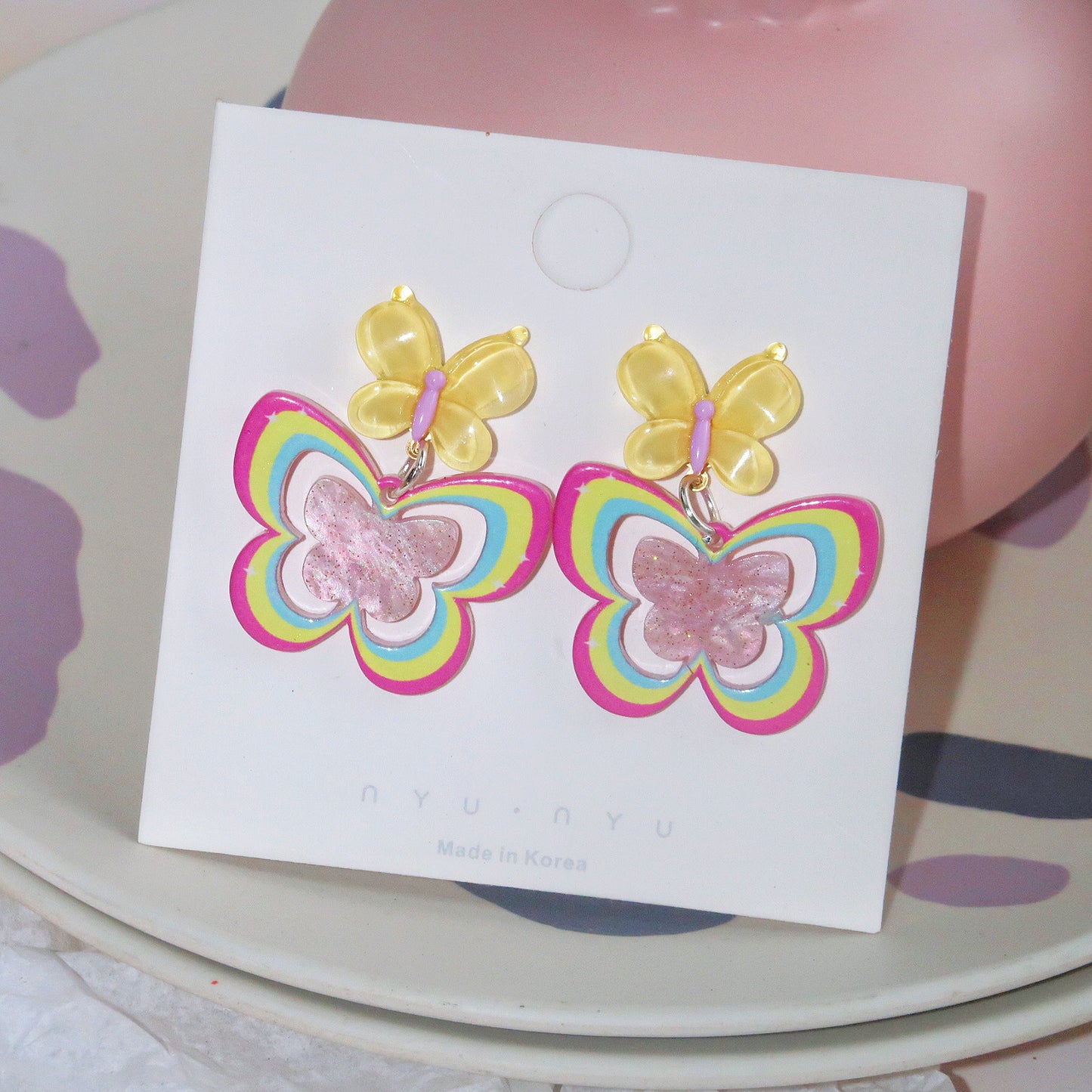 Resin colored butterfly earrings MYA-XNWE007