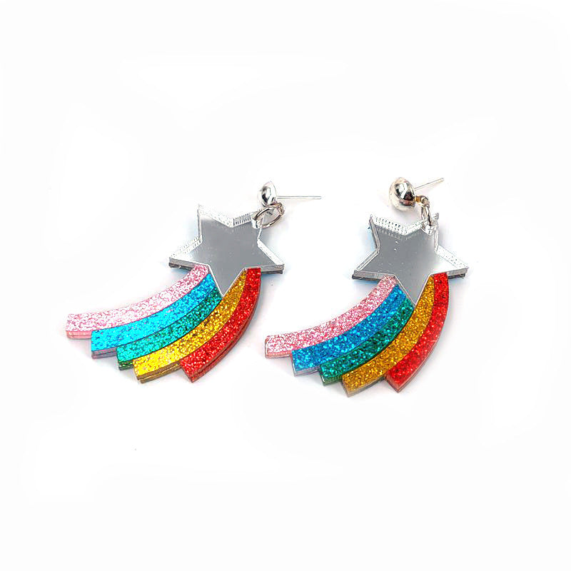 Acrylic pentagram Rainbow Earrings (Minimo de compra 2) MIC-XiangE003