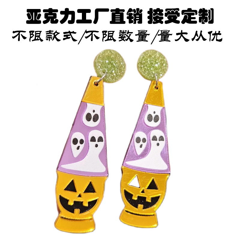 Acrylic Ghost Horror Pumpkin Lantern Earrings MYA-XueP169