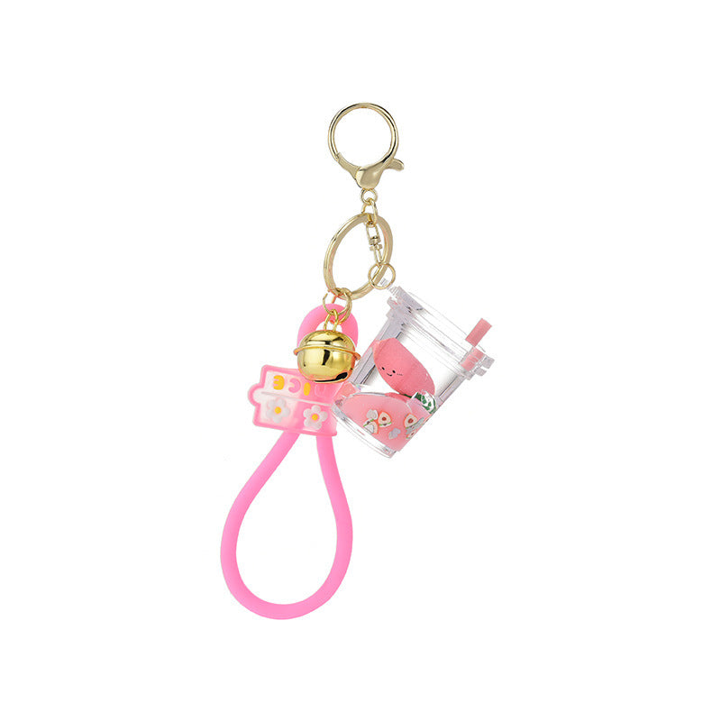 Keychain Quicksand Bottle Floating Fruit Milk Tea Cup Acrylic MIC-WAN028