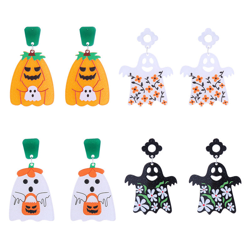 Acrylic Pumpkin Skeleton Ghost Earrings (Minimo de Compra 2) MIC-ChouT038