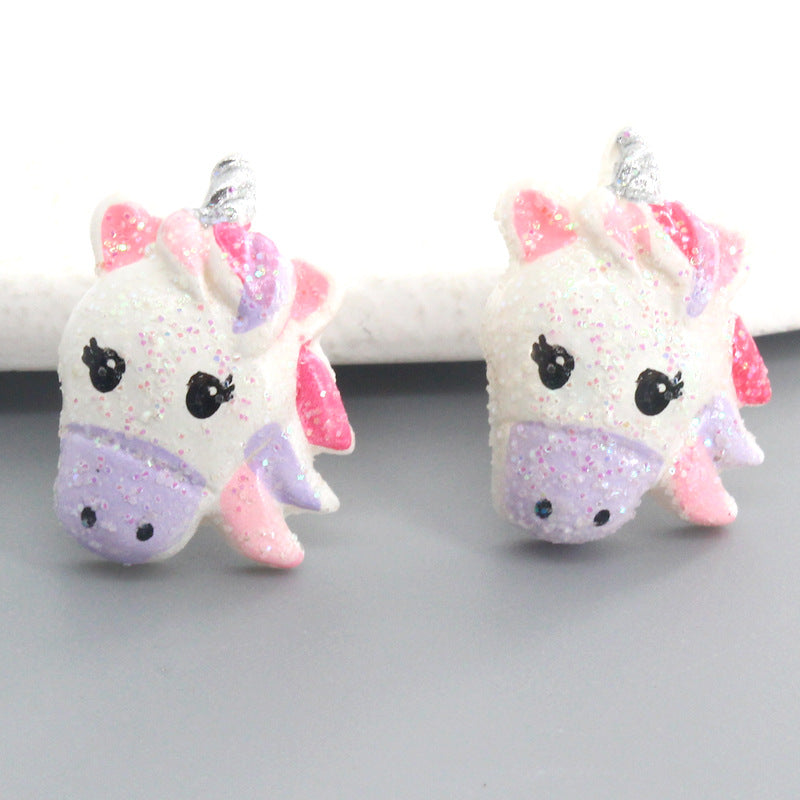 Acrylic Sparkling Powder Unicorn Earrings (Minimo de Compra 3) MIC-JueJ002