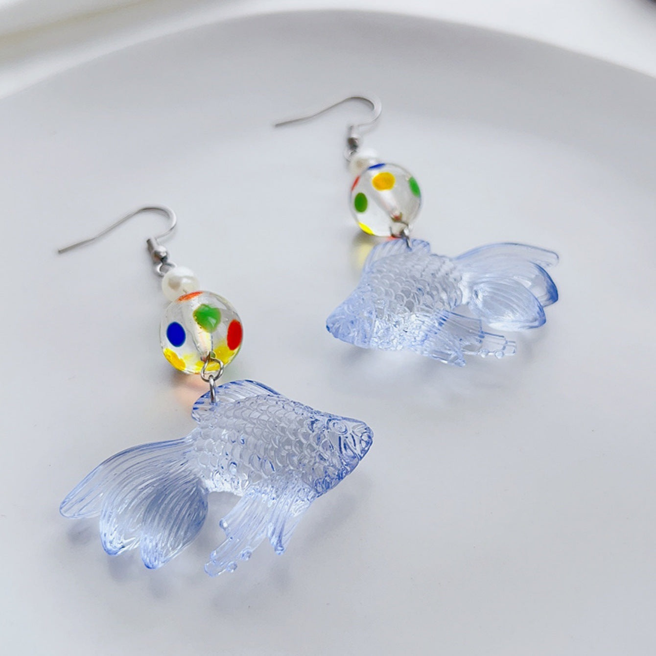 Alloy resin transparent colored polka dot earrings (Minimo de compra 5) MYA-AoY001