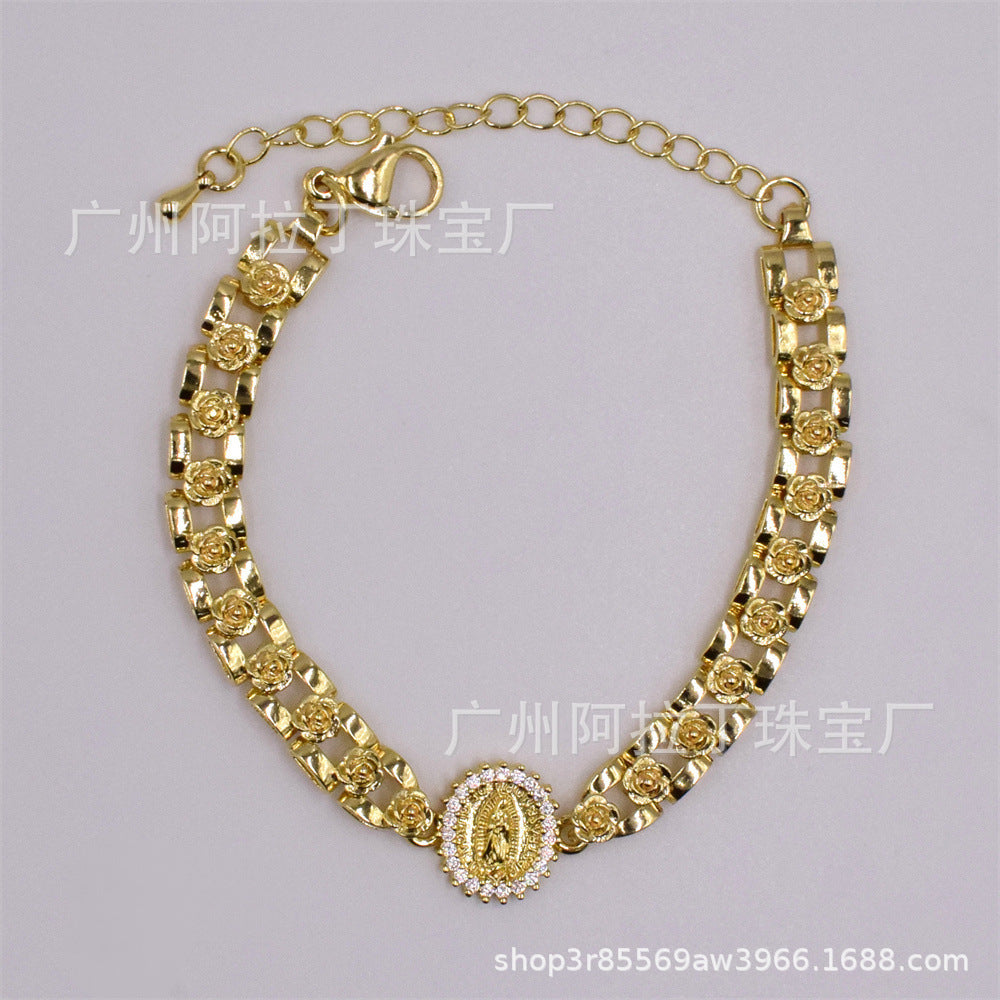 Bracelet Alloy Virgin Mary Openwork Oval Round Heart ALD002