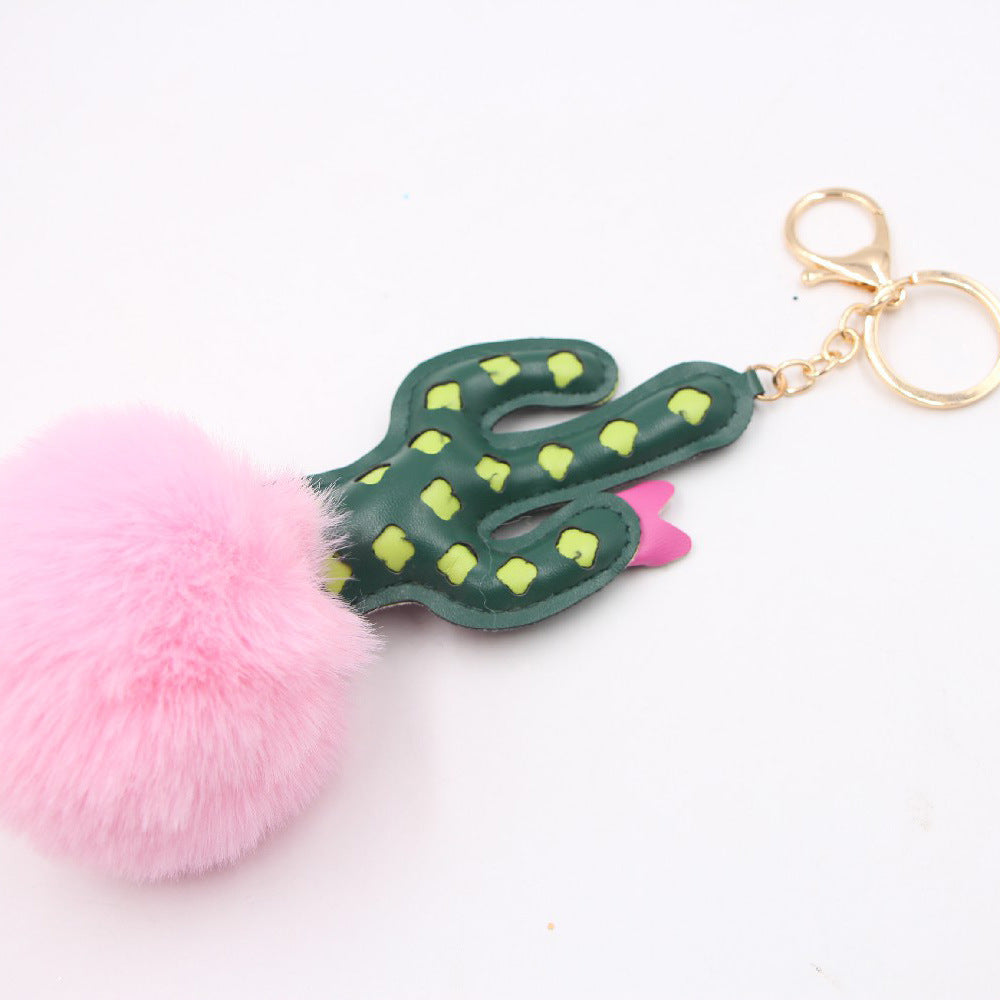 Alloy Faux Hair Cactus Hairball Pom Pom Keychain MIC-Zuge039