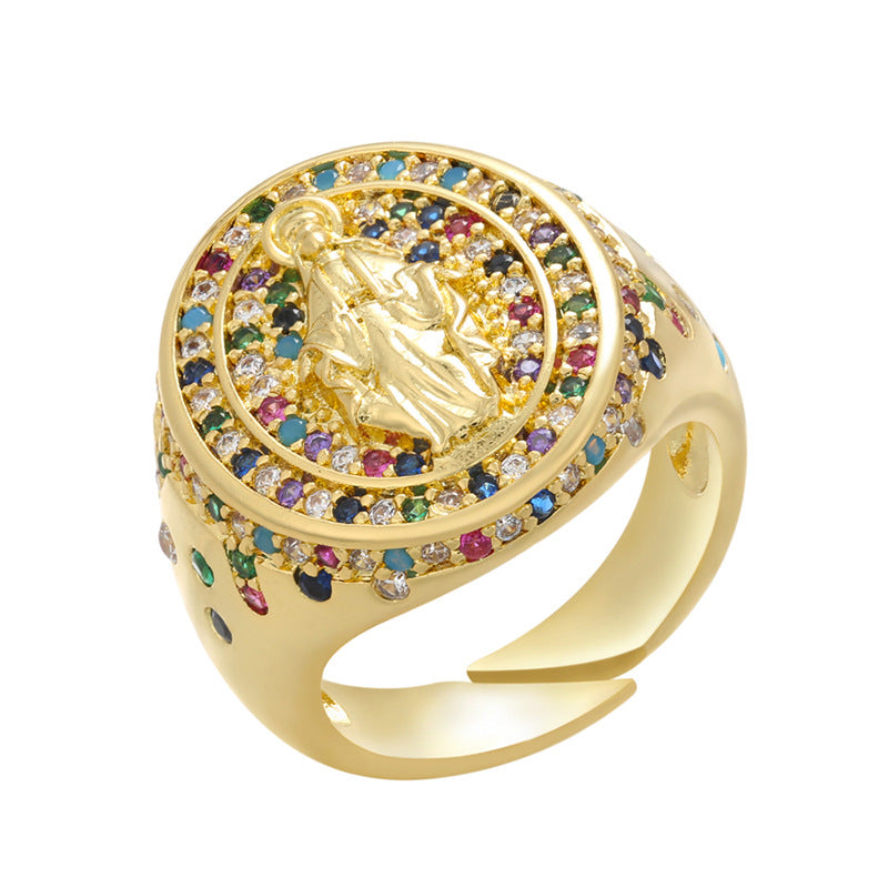 Micropaved Zirconia Colored Diamond Madonna Ring MIC-JuC001