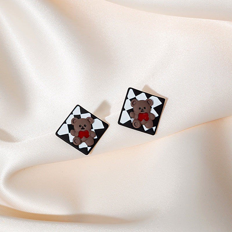 Alloy black and white checkered earrings MYA-MDD123