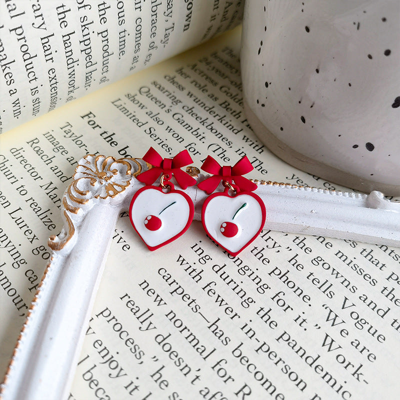 Acrylic Red Cherry Heart Earrings MYA-JiuY045