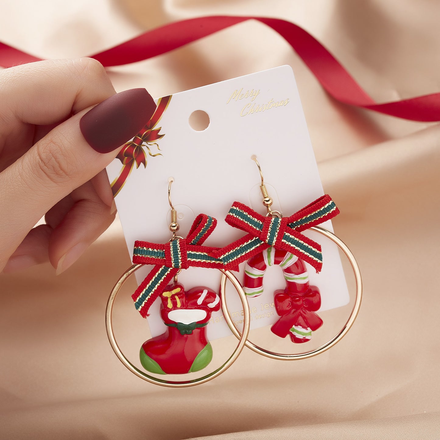 Alloy Santa Claus Bell Snowflake Earrings (Minimo de Compra 2)  MIC-JueH009